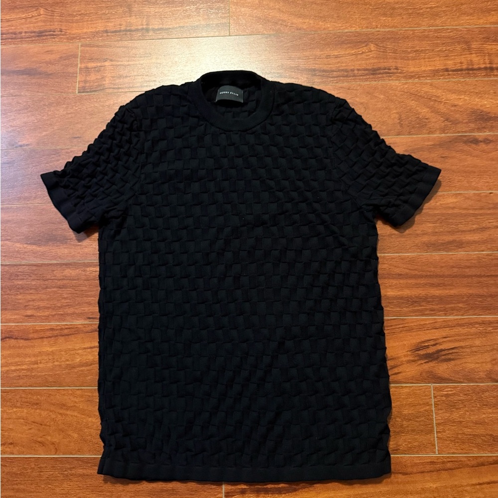 Perry Ellis Black Textured Short Sleeve Tee